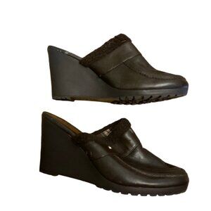 Tommy Hilfiger | Dark Brown Fur Slip-On Wedges | Size 7.5